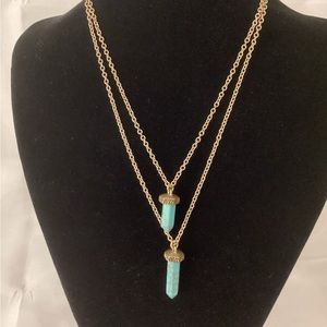 Aqua and gold tone necklace